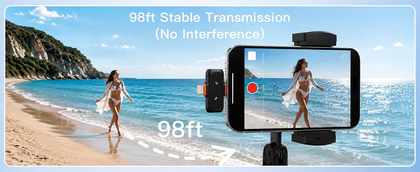 Wireless Microphone for iPhone Android, Dual Lavalier Mini Clip On Mic