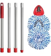 Hibaby 2 Spin Mop Head Replacement, 1 Base, 1 Mop Handle (30-58in) Combo Mop Set Compatible with ...