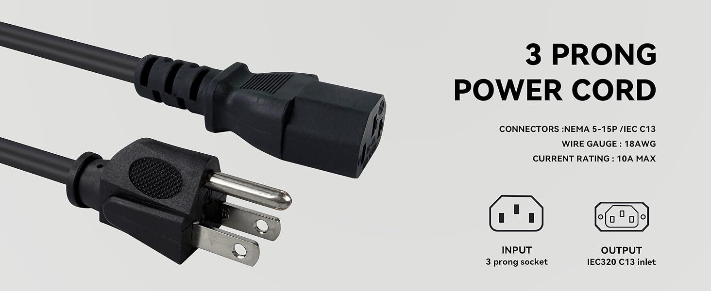 3 prong power cord