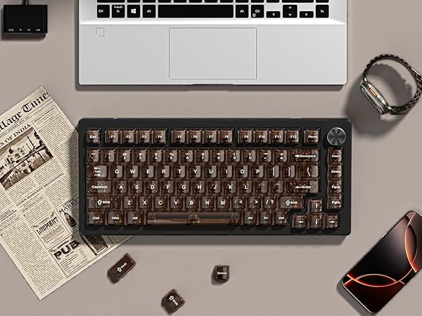 Coffee Clear keycaps,Transparent MDA key caps Ceramic Jelly Set,Shine Through keycaps keys caps