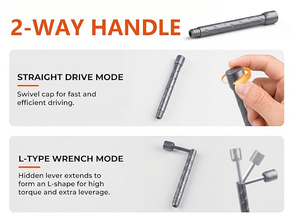 2-in-1 precision screwdriver handle with straight drive and L-shape high-torque modes