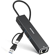 USB to Ethernet Adapter, RSHTECH USB 3.2 Gen 2 Hub with RJ45 Gigabit Ethernet, 10Gbps USB-C and 2...