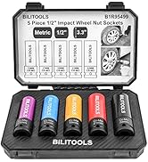 BILITOOLS 1/2 inch Drive Impact Lug Nut Socket Set, 15 17 19 21 22 MM Non-Marring Thin Wall Wheel...