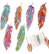 Hooqict 6Pcs 5D Diamond Art Painting Bookmarks Acrylic Diamond Art Feather Bookmark with DIY Pain...
