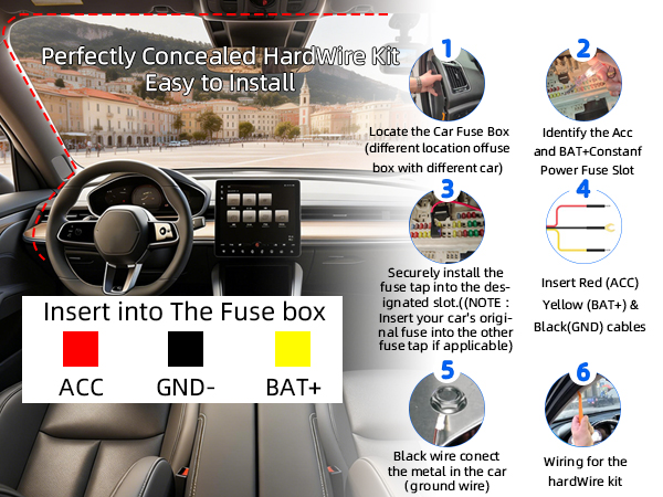 Dash Cam Hardwire Kit USB C, 12V-24V to 5V Type C Hardwire Kit with LED Voltmeter