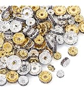 Craftdady 120Pcs Rhinestone Spacer Beads European Rondelle Bead Crystal Shiny Beads Golden Black ...