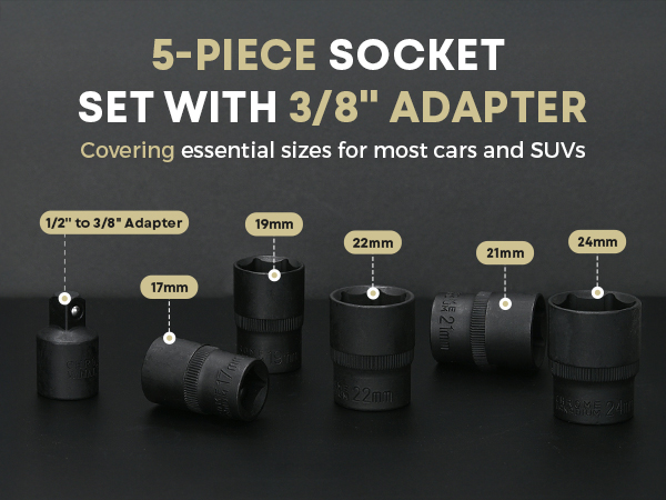 5-PIECE SOCKET SETWITH 3/8&amp;#34;ADAPTER