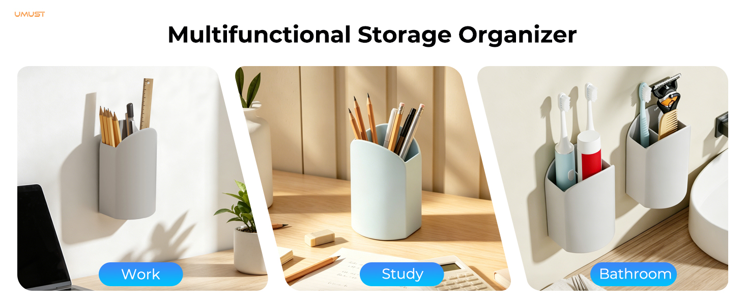 Self Adhesive Silicone 3-Slot Wall Mounted Pen Holder, No Drill Space-Saving Stationery Organizer