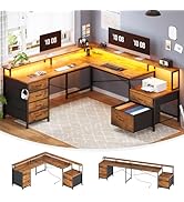 SEDETA L Shaped Desk with 6 Drawer, 108" Home Office Desk with File Drawer &amp; Power Outlet, Corner...