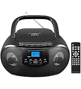 Portable CD Player Boombox with FM Radio, Top Loading CD Stereo Boom Box for Home, Bluetooth, Rem...