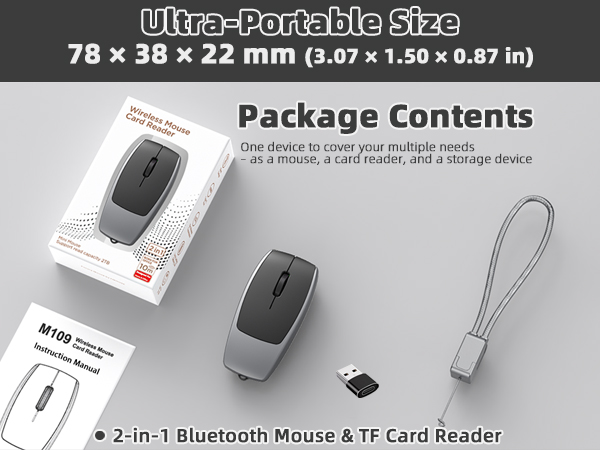 Mini 2-in-1 Wireless Bluetooth Mouse &amp; TF Card Reader - 8GB TF Card Included