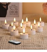 Eywamage White LED Tealights with Remote Batteries, Flickering Flameless Tea Lights Electric Voti...