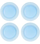 Lilly Pulitzer Ceramic Dinner Plate Set of 4, Coastal Inspired Stoneware with Woven Cut Out Desig...