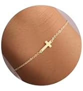 Turandoss Gold Cross Bracelets for Women - 14K Gold Plated Satellite Bead CZ Pearl Holy Mary Meda...