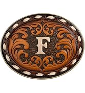 Western Belt Buckle for Cowboy &amp; Cowgirl - Handmade Leather Engraved Initial Letter ABC To Z West...
