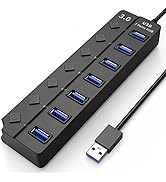USB Hub Multi USB Splitter USB 3.0 Port Extender Hub with 7-Port, USB Extension Cable, Led Indica...