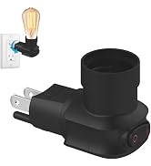 3 Prong Outlet to Light Bulb Socket Adapter, E26 E27 Plug in Light Bulb Socket, 360° Rotatable Li...