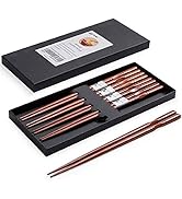 MFJUNS 5-Pairs Reusable Japanese Chopsticks, Non-slip Design Natural Wood Chopsticks, Lightweight...