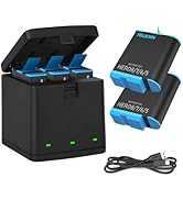 TELESIN 2-Pack Batteries for Hero 8/7/6/5, 3-Channel USB Battery Quick Charger with Type-C Cord C...