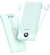 VEGER Portable Charger with Built-in AC Plug and Cables, All in One 10000mAh Ultra-Slim Power Ban...