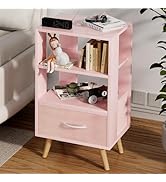 Aenuert Night Stand, Pink Kids Nightstand with Drawer, Nursery Side Table with Open Storage, 3-Ti...