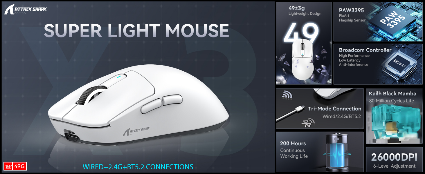 SUPERLIGHT Wireless Gaming Mouse, 49g Ergonomic Computer Mouse