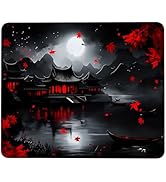 PLSOZRYL Full Moon Black and Red Japanese Mouse Pad 9.5 x 7.9 Inch Desk Pad Stitched Non-Slip Rub...
