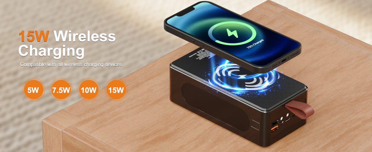 90000mAh Power Bank Solar Wireless Charger, PD 35W Fast Charging USB-C Portable Power Station