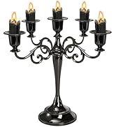 YOUEON 5 Arm Glossy Black Candelabra, Candelabra Candle Holder, 10 Inch Tall Candlesticks Holder,...