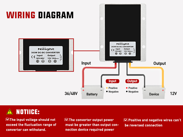 Nilight 360W 48V 36V to 12V 30A DC Converter Regulator Reducer with Fuse Golf