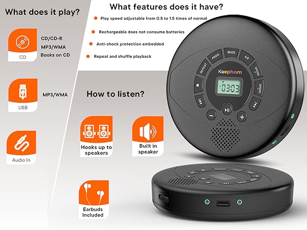 portable cd player key featuers