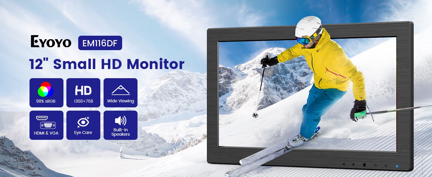 Eyoyo EM116DF 12 Small Monitor Mini LED Screen 1366x768 HD Resolution Video Monitors 