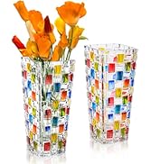 ELFULLY 2 Pack Hand Painted Glass Vases, 7.7 Inch Tall Colorful Woven Crystal Vase, Unique Staine...