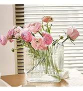 TOPZEA Ribbed Glass Vases, Clear Modern Large Flower Arrangement Vase, Unique Fluted Elegant Vase...