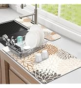 Findosom 2PCS 12" x 20" Dish Drying Mat &amp; 24" x 5.5" Sink Splash Guard, Super Absorbent &amp; Cuttabl...
