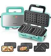 FOHERE Waffle Maker 3 in 1 Sandwich Maker 1200W Panini Press With Removable Plates and 5-gear Tem...