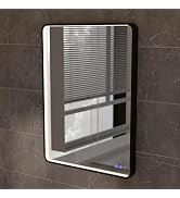 Lucid Collection Front Illuminated 24in x 32in Rectangular LED Mirror in Black Frame with Defogge...