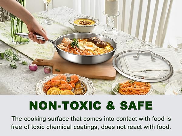 stainless steel frying pan with cover