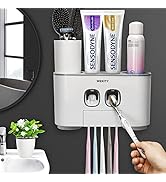 Toothbrush Holder WREWING Multi-Function Wall-Mounted Automatic Toothpaste Dispenser and Dust-Pro...
