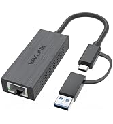 USB C to Ethernet Adapter 2.5G,WAVLINK LAN Adapter,Supports USB Type-A/C | ABS Plastic, lightweig...