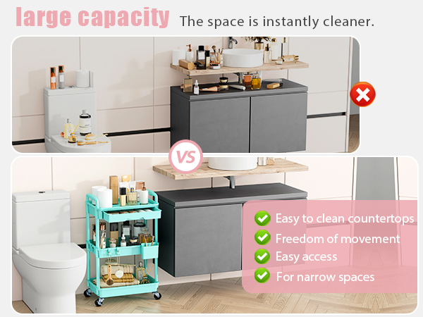 rolling drawer cart for small spaces such as bathrooms