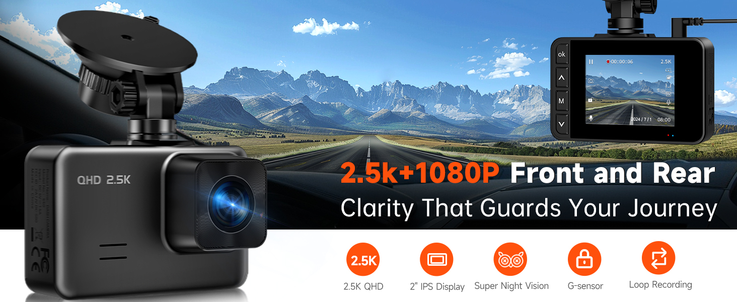 2.5k Dash Cam Front and Rear
