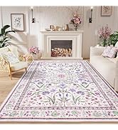 Amearea Floral Area Rugs for Living Room, 6x9 Feet Purple Rugs for Bedroom Girls, Cute Kids Room ...