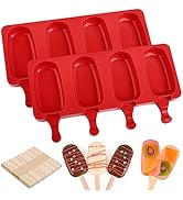 WMKGG Popsicle Silicone Molds Set, 2 PCS Ice Cream Molds with 50 Wooden Sticks for Cake Pop, Ice ...