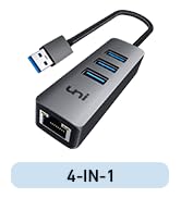 USB 3.0 to Ethernet Adapter, uni [High-Speed Gigabit] Network Hub, 4-in-1 Multiport Hub, Aluminum...