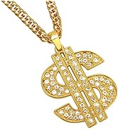 AHIER Gold Necklace Chain with Dollar Sign, 18K Gold Plated Hip Hop Chain Necklace Pendant for Me...