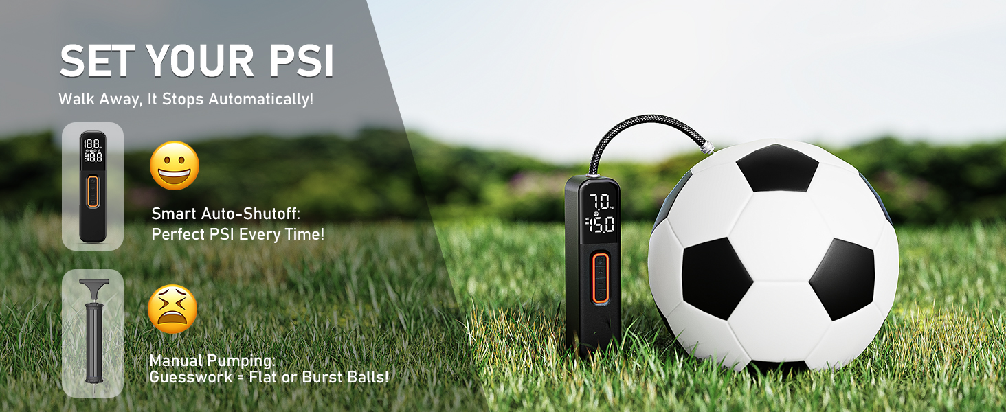 soccer ball pump auto inflate & stop