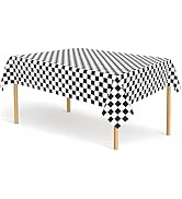 2 Pack Black and White Checkered Tablecloth Gingham Plastic Table Cloths for Parties Disposable 5...