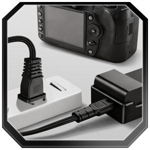 Charger plugged into an outlet using a 2 prong ac power cord for reliable charging.