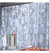 Ollny Curtain Lights 6.6x6.6ft, 200 LED White Christmas Lights with Remote | 8 Modes Dimmable Tim...